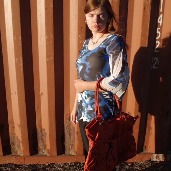 Big Vintage Burnt Orange Hand Bag - Picture 9 of 13